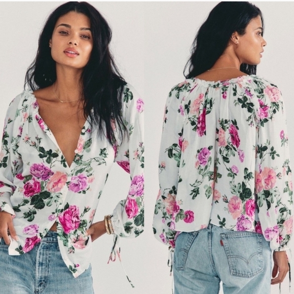 LoveShackFancy Nessa Silk Blend Floral Top - Picture 1 of 6